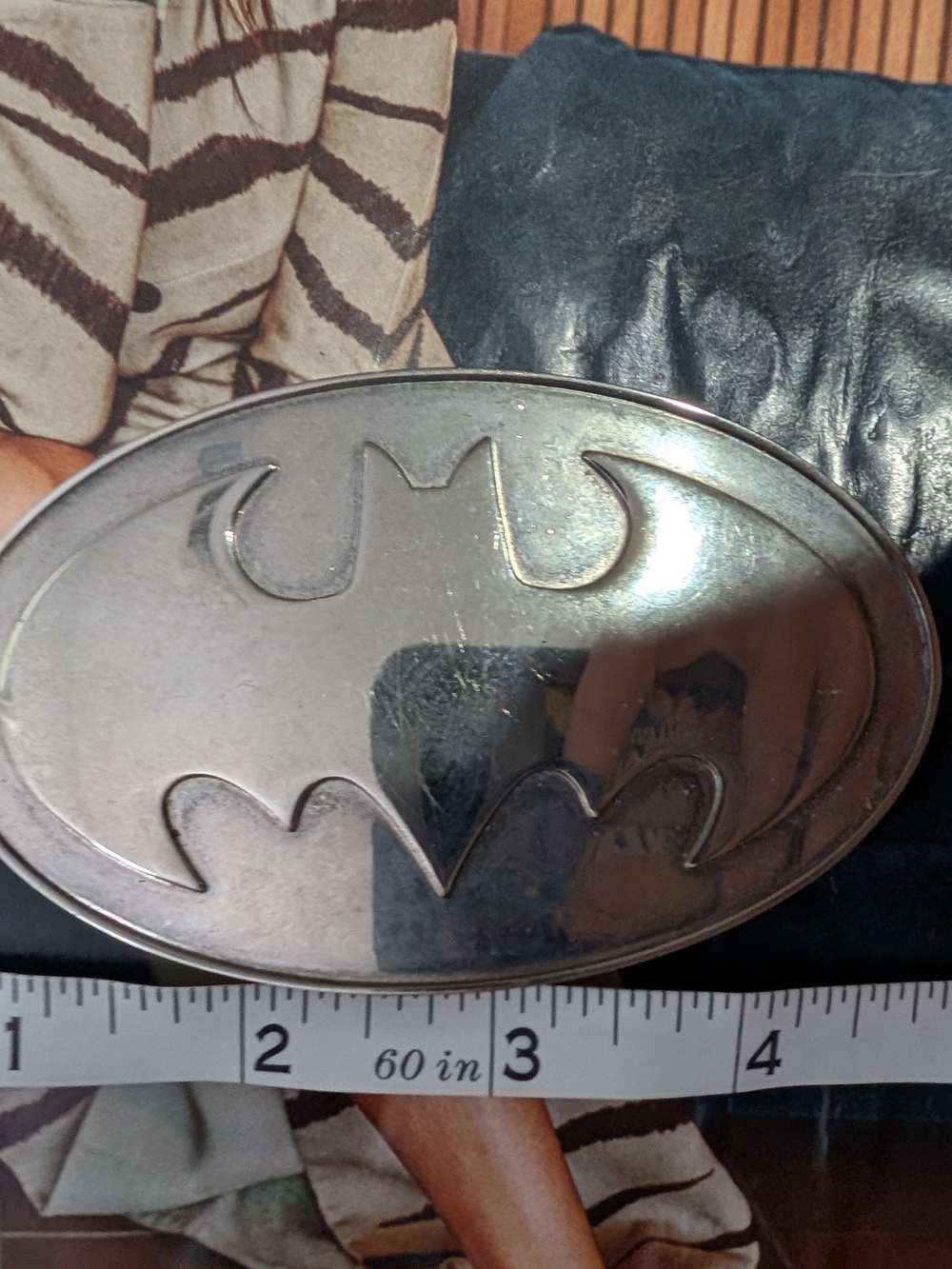 Silver Batman Logo Belt Buckle - Metal Oval Design